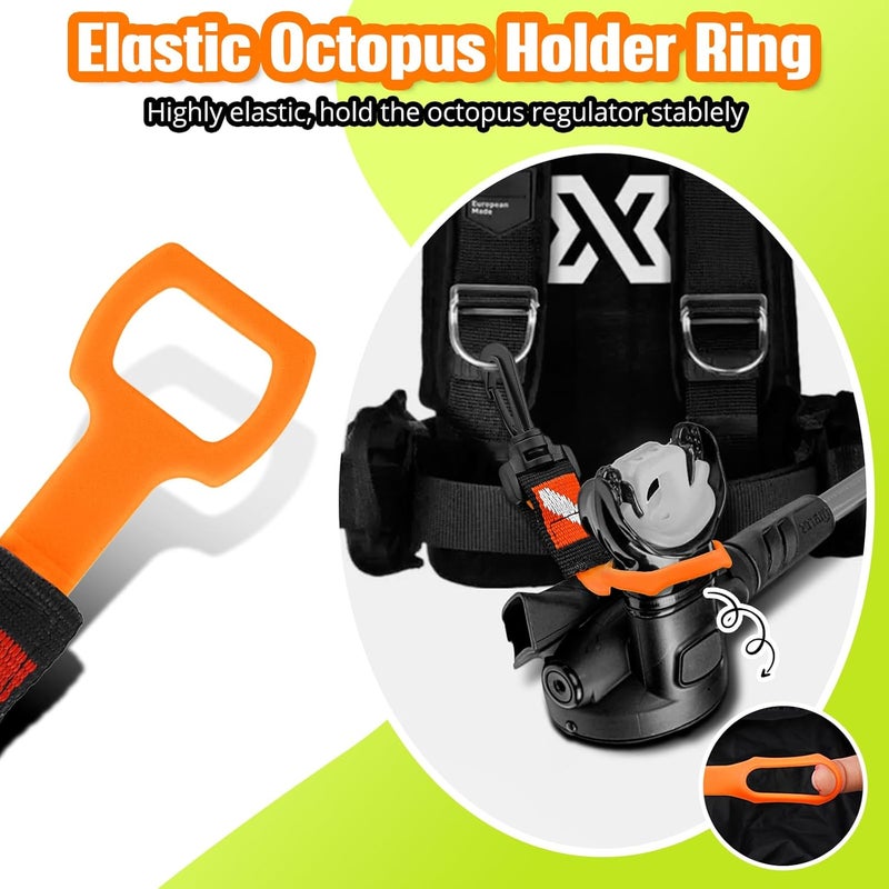 Dawitrly 2 Pack Scuba Diving Regulator Octopus Holder, Octopus Mouthpiece Retainer with Spring Clip, Dive Flag Webbing and Silicone Ring, 2nd Stage Regulator Keeper for Divers and Snorkelers - Image 5